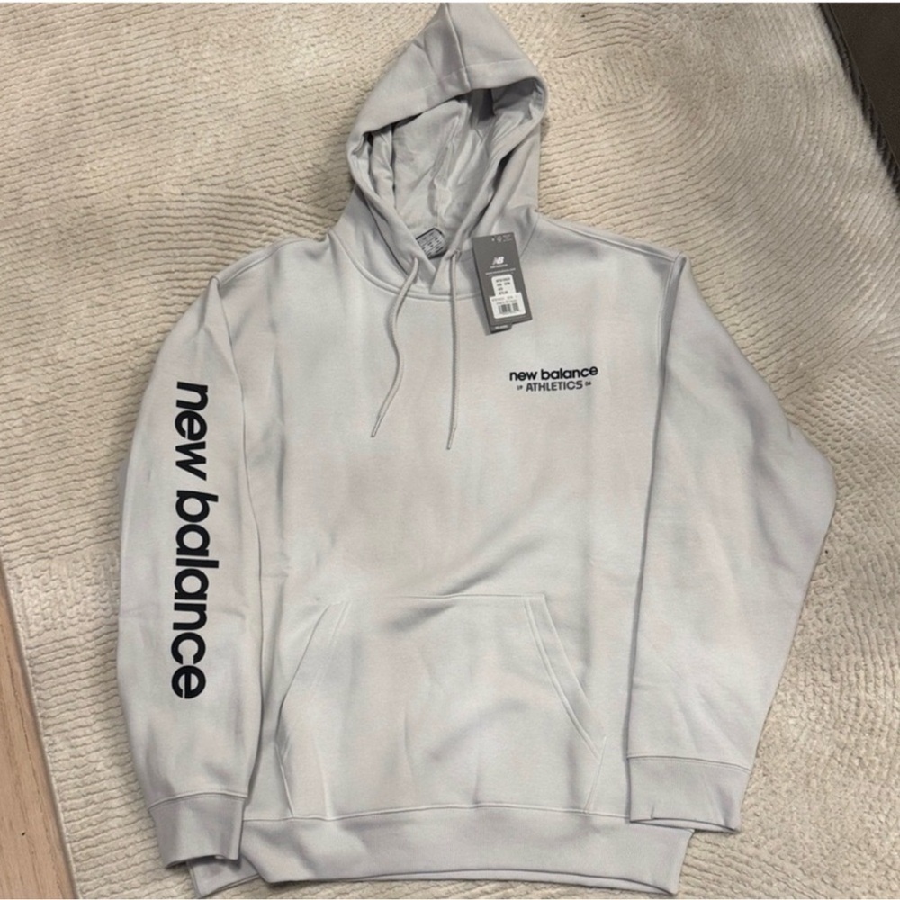 New Balance Light Gray Hoodie with Vertical Sleeve Logo